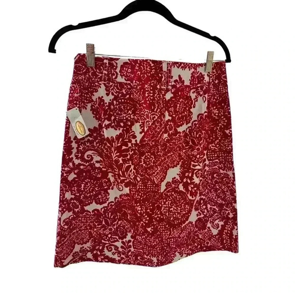 Talbot's Red and White Abstract Floral Print Midi Skirt Size 4P, NWT - Picture 1 of 4